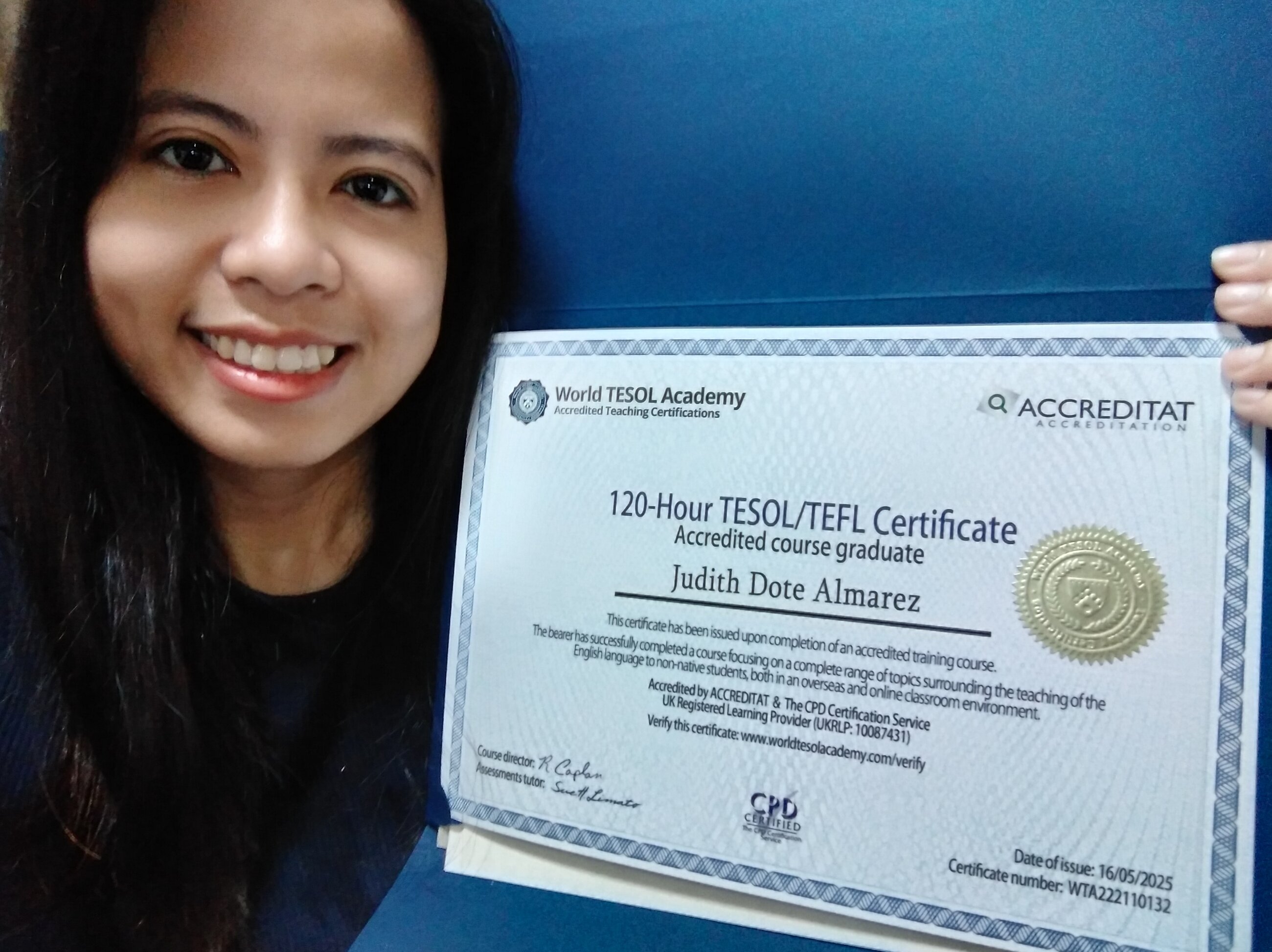 I got my TESOL/TEFL certificate