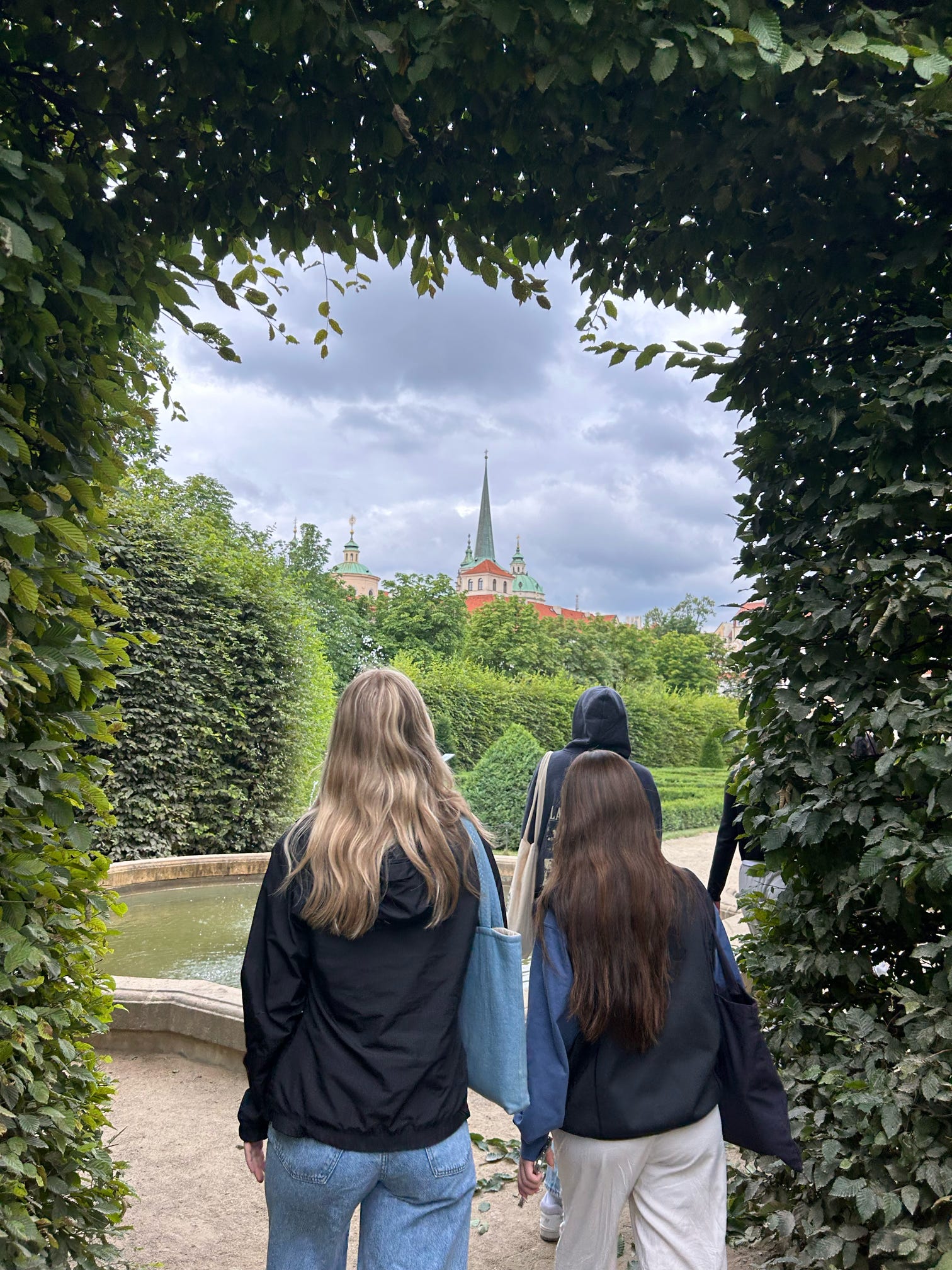 Walking through gardens in Prague