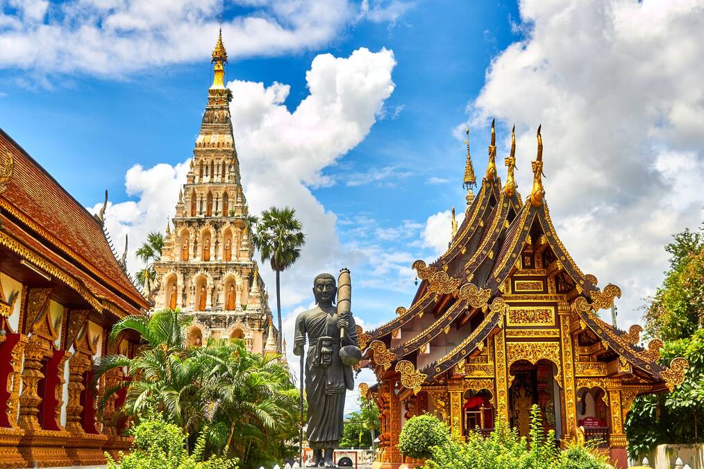 Temples and blue skies in Thailand.