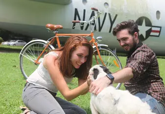 Modeling off the Omate smart watch, the dog was unplanned!