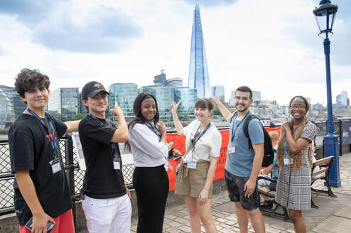 Law students with a view of London skyline