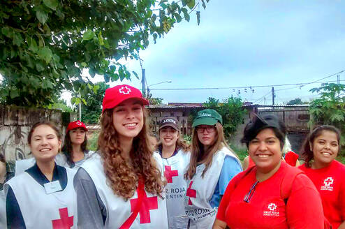 Students volunteering with Red Cross.