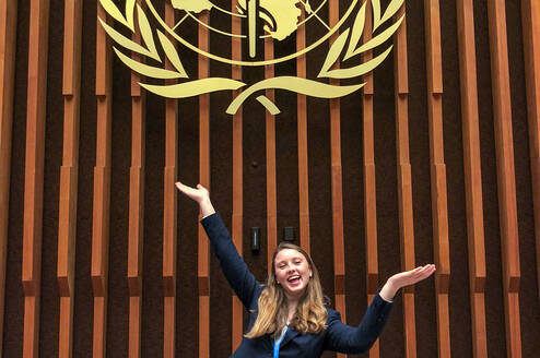 Student poses at UN.