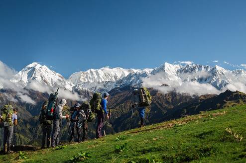 Students hiking in India