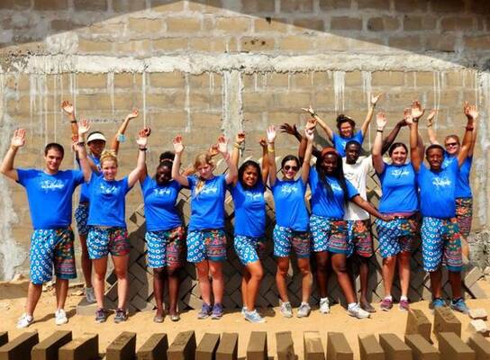 Students by wall