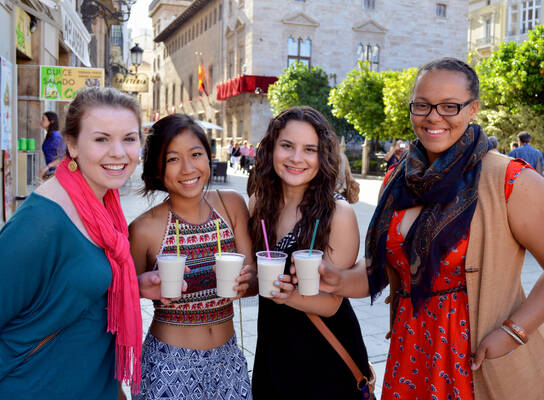 Students enjoying milk shakes in Madrid