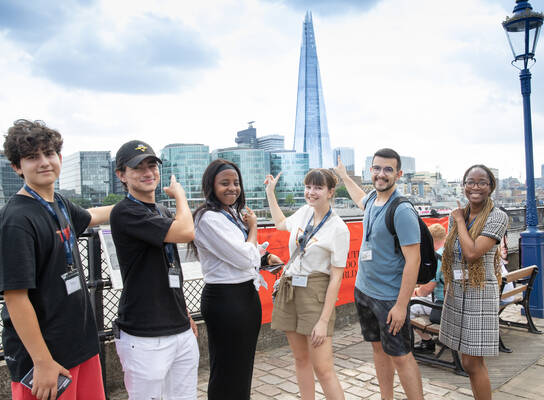Law students with a view of London skyline