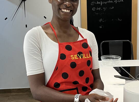 A girl doing a cooking class