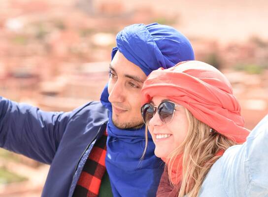 Students take a selfie in the desert.