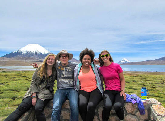 Students pose for photo during a hike in Chile.