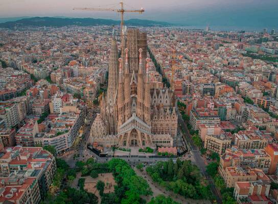 skyline view of Barcelona including Basilica Sagrada