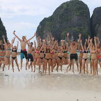A group of travelers on the beach in Thaliand