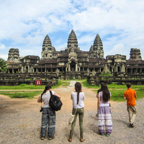 Students stare in awe ate Angkor Wat in Cambodia