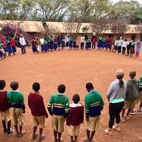 Local kids playing games with us