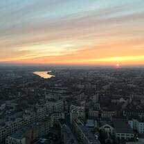 A photo of a sunset over Nantes from Le Nid, the tallest building in the city.