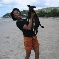 Beach day with our volunteer and their rescue dog
