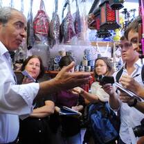 Students interview a Palestinian shopkeeper in Hebron