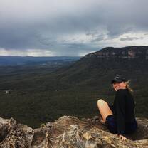 Sitting on a ledge overlooking the Blue Mountains after our three days of hiking. 