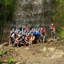 Rappelling down a waterfall