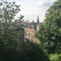 Parukářka, a park surrounded by trees with views of beautiful and historical buildings