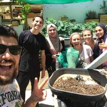 Hanging out with our language partners at a cafe