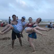On the beach in Qingdao.