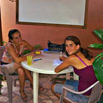 Two girls studying