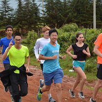 group Running to School