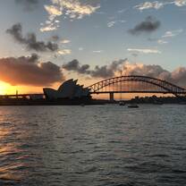 Sydney sunset from Mrs. Macquarie's Point in the Royal Botanic Gardens