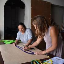 Elena and I working on patterns for the Spring 2018 Collection
