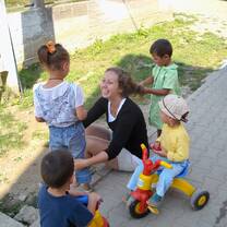 Volunteers with children in Romania