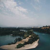 A view of Sundial Bridge from a lookout point in downtown Redding