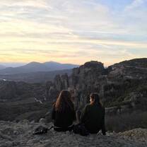 My friend and I sitting by one of the beautiful monasteries at Meteroa. We came at the perfect time to watch the sunset. 
