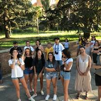 This is a picture of my groups host siblings and some friends taken from our departing bus. The girl with her arms crossed is my host sister Encarni who I miss already.