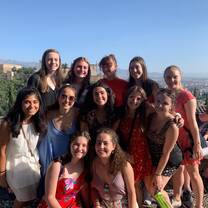 A photo with all of my friends out looking the Alhambra. 