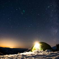 Sun rises on a NOLS Pacific Northwest mountaineering expedition.