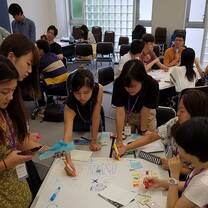 Students working on group poster presentations