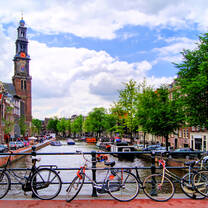 Bridge in Amsterdam with bicycles.