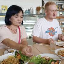 Josh enjoying lunch with some Thai teachers