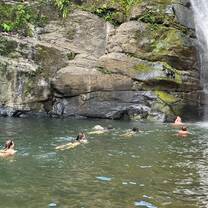 The group takes a swim. 