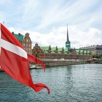Denmark flag over the river in Copenhagen