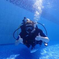 A diver practices in a pool 