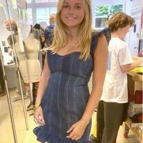 Upcycled denim panel corset dress