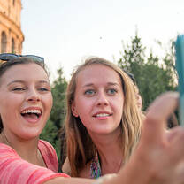 Students by the Colosseum of Rome, Italy.