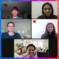 Group of students and their facilitator on a Zoom call.