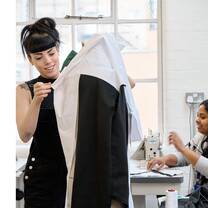 Fashion students making design in studio