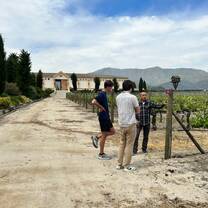 Group of international students learning about Chilean wine production