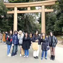 Group photo at a traditional Japanese Shrine 