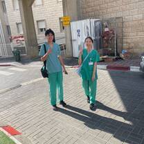 Medical intern couple in the streets