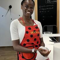 A girl doing a cooking class